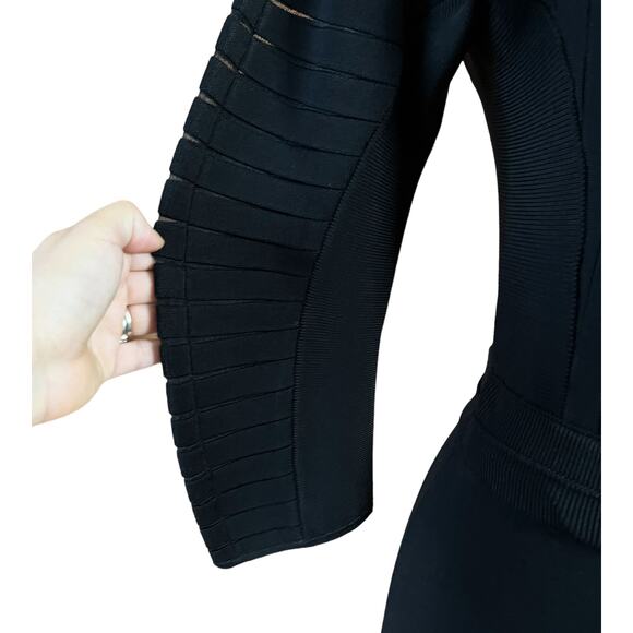 YIGAL AZROUEL Knit Dress Black V-Neck Sheath 3/4 Sleeves Designer Small EUC - Picture 10 of 12